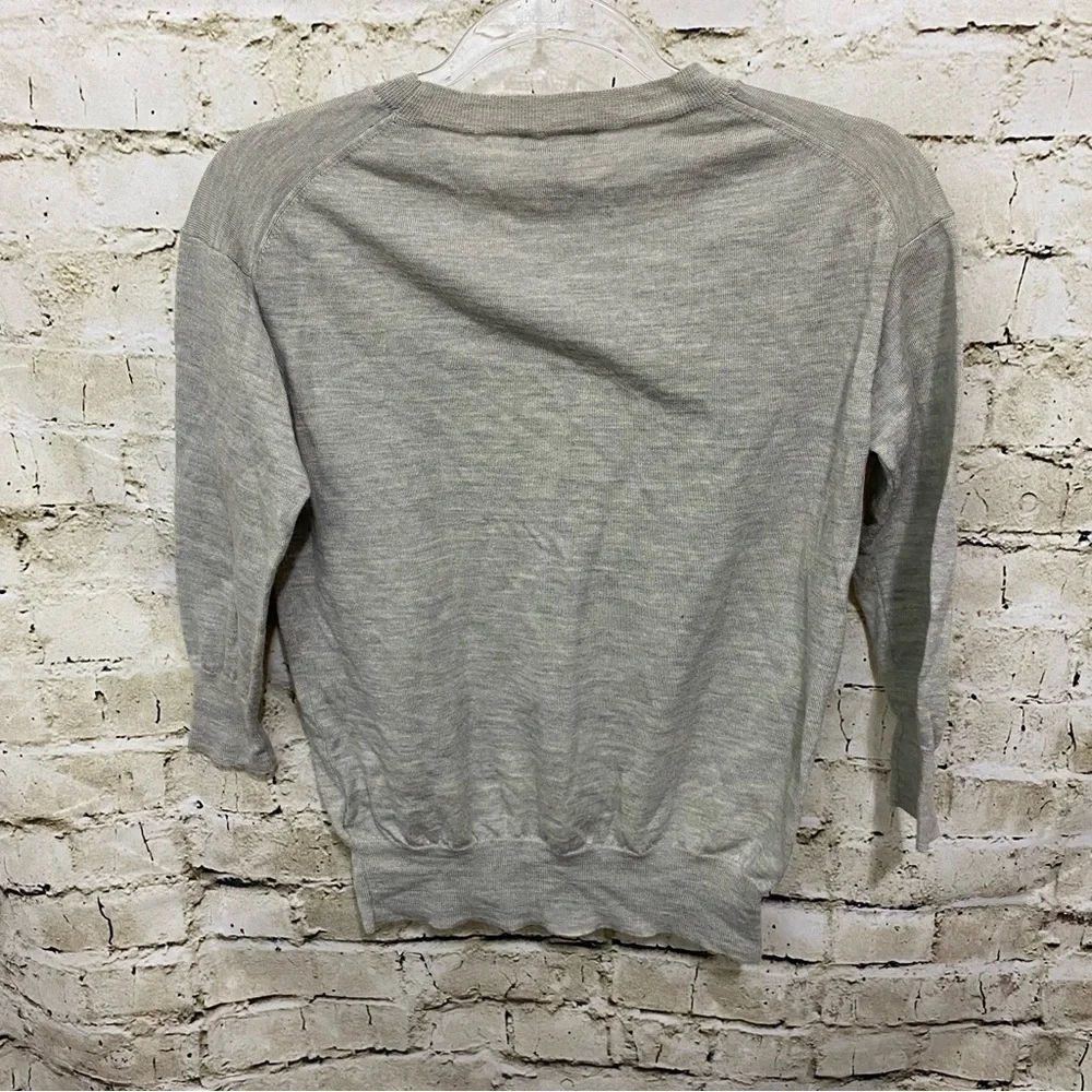 J Crew Gray 100% Merino Wool Exclamation Point Tippi 3/4 Sleeve Sweater